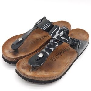 Birkenstock Betula Gizeh (Womens 10) Slip On‎ Thong Sandals Leather Gloss Black